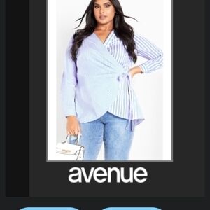 Avenue Women's Light Blue Striped Wrap Blouse